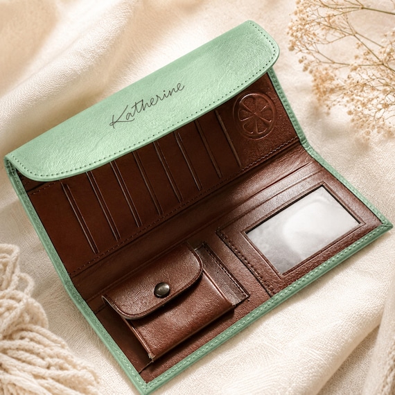 Goat Leather Wallet with Custom Handwriting, Name or Quote Engraving