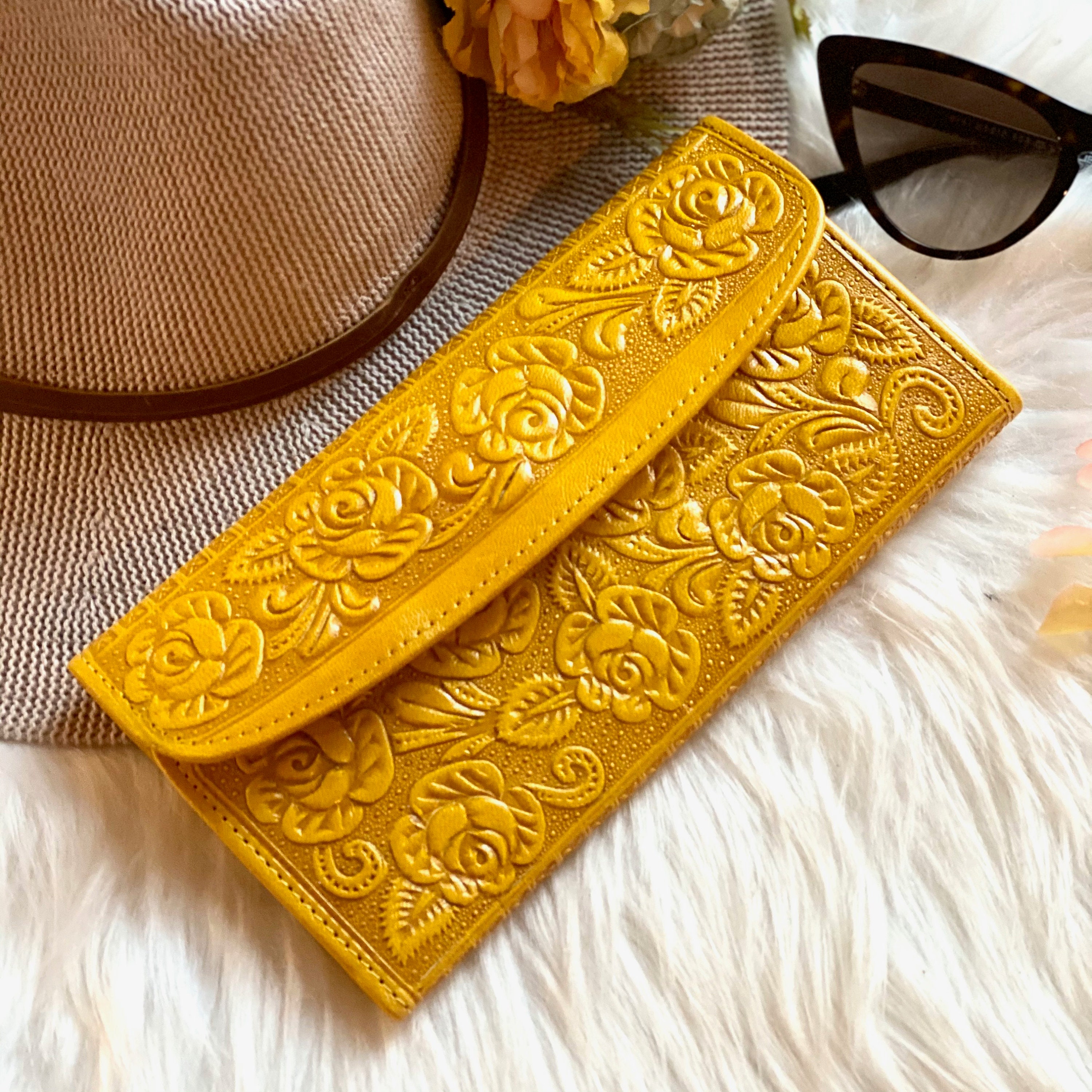 Embossed roses authentic leather wallets • women's wallets