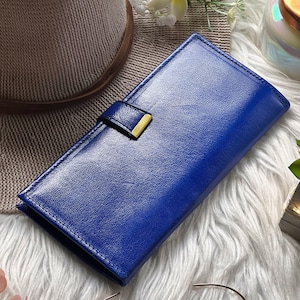 Cartera de cuero delgada y plegable para mujer • Cartera minimalista personalizada • Regalo personalizado de estilo vintage