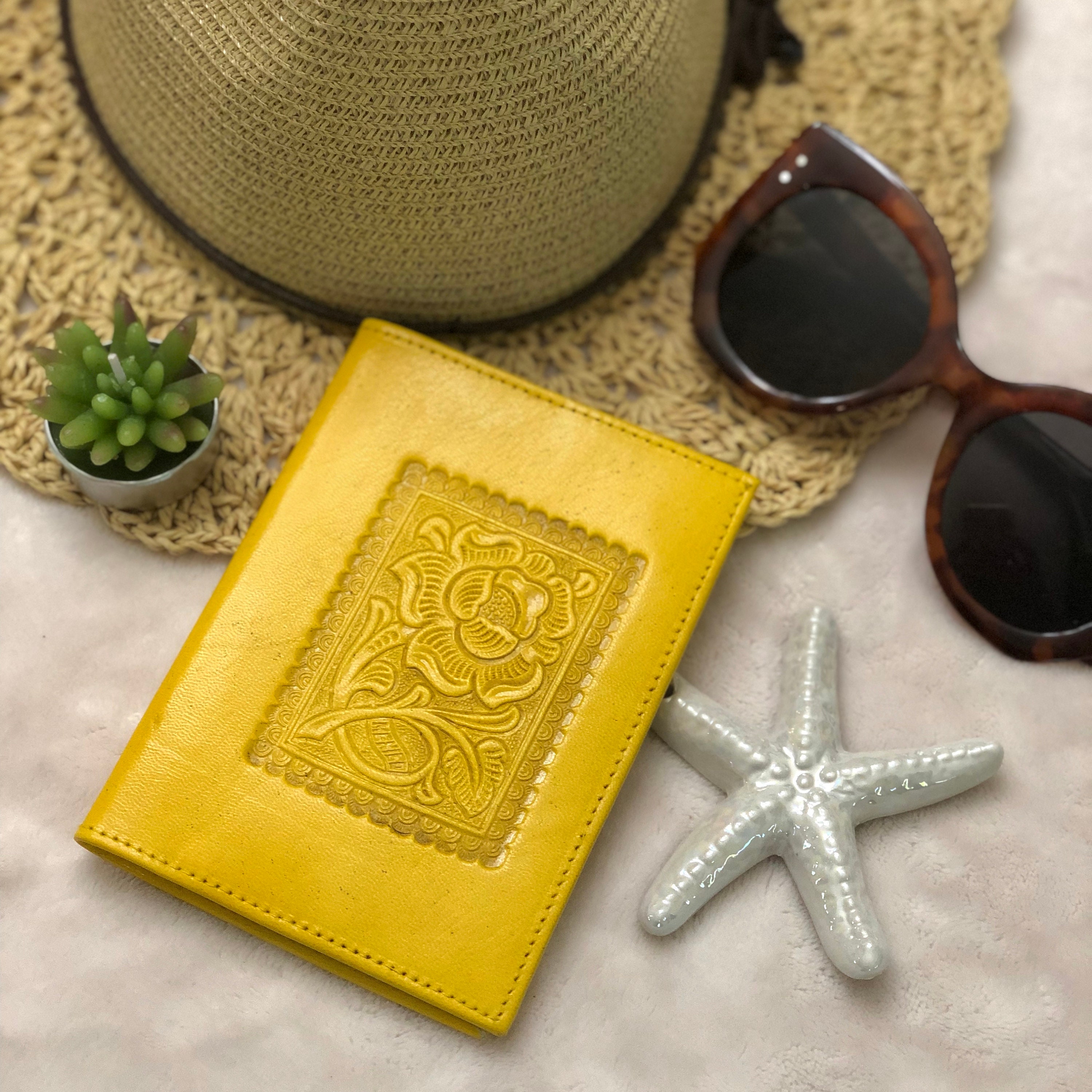 Yellow Rose Leather Passport Cover*Tooled leather*Passport Wallet