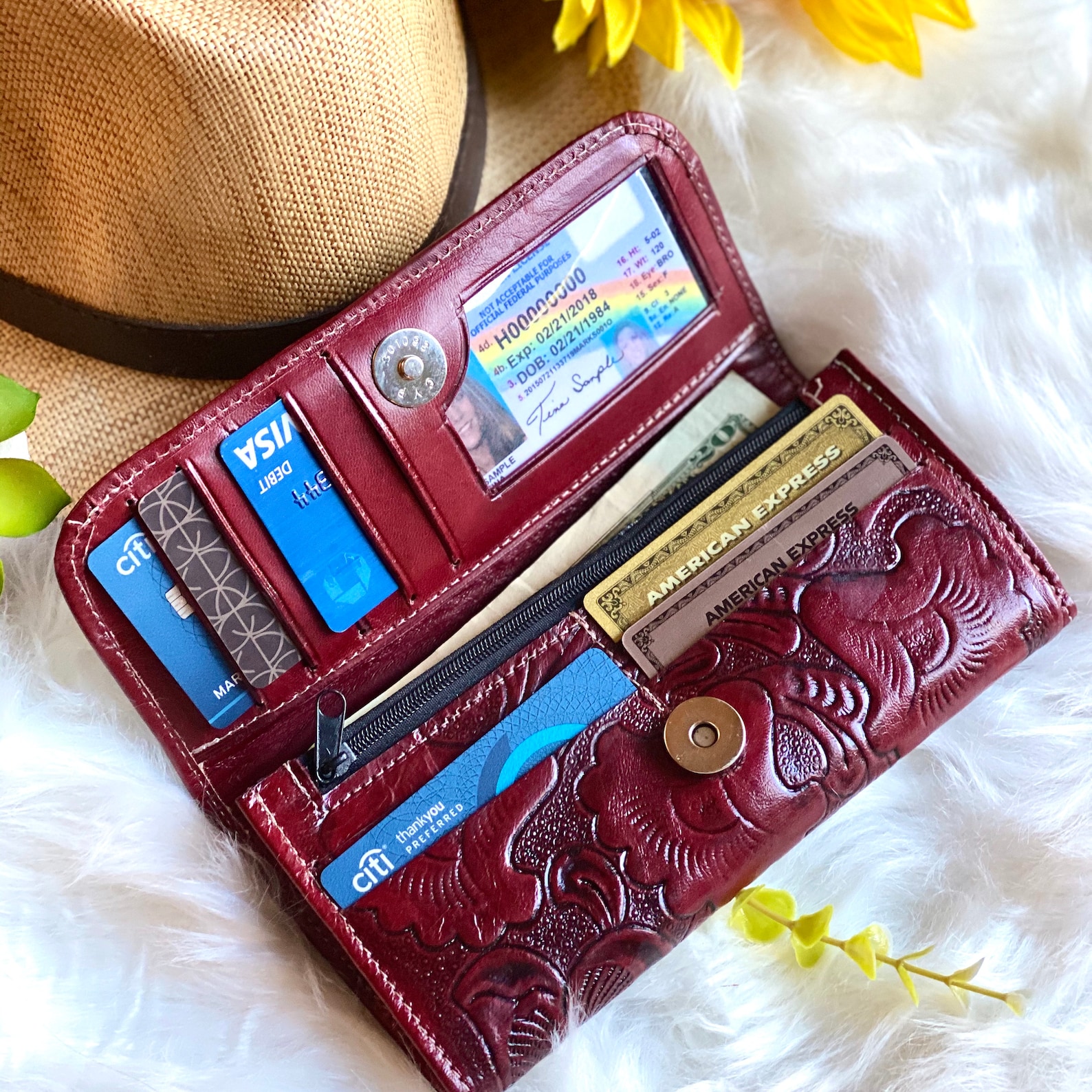 Portefeuille femme en cuir artisanal Bourgogne portefeuilles Etsy