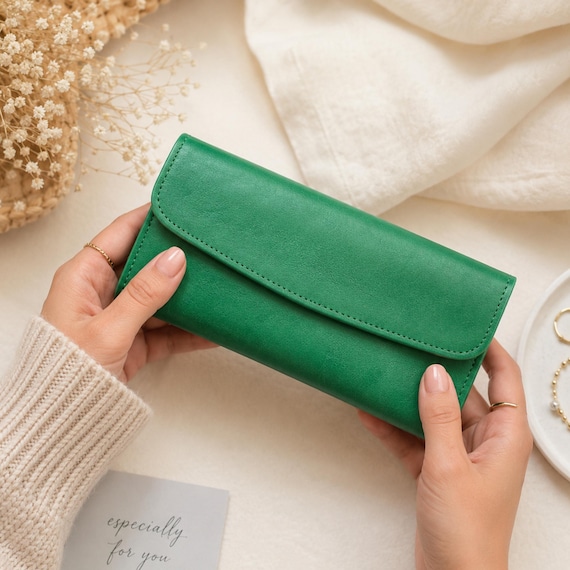 Personalized Leather Wallet for Women, Handmade Long Wallet, Leather Clutch Wallet, Gift for Mom, Custom Women's Wallet, Gift for Her