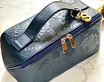 Handcrafted cute leather makeup bag organizer •  Custom Authentic Leather Cosmetic Bag • Personalized Gifts