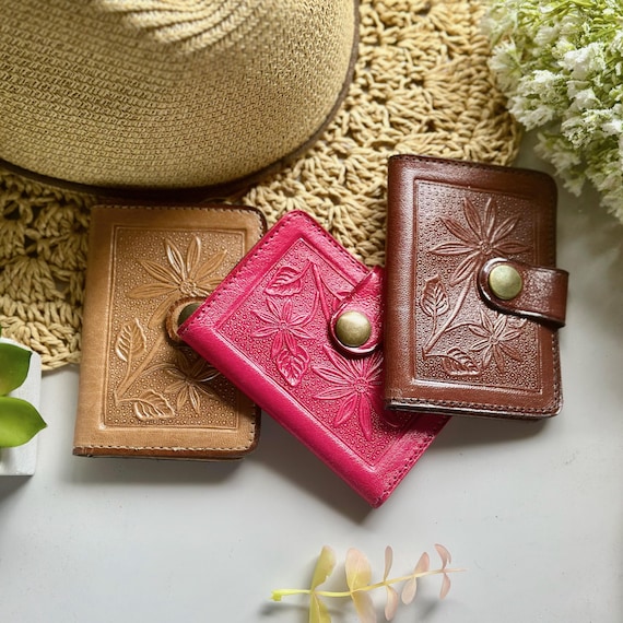 Embossed Leather Card Holder: Handmade Boho Slim Wallet