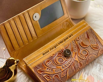 Tooled Leather Wallets for Women • Personalized Gifts for Her • Clutch Women's Wallets