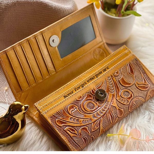 Tooled Leather Wallets for Women • Personalized Gifts for Her • Clutch Women's Wallets