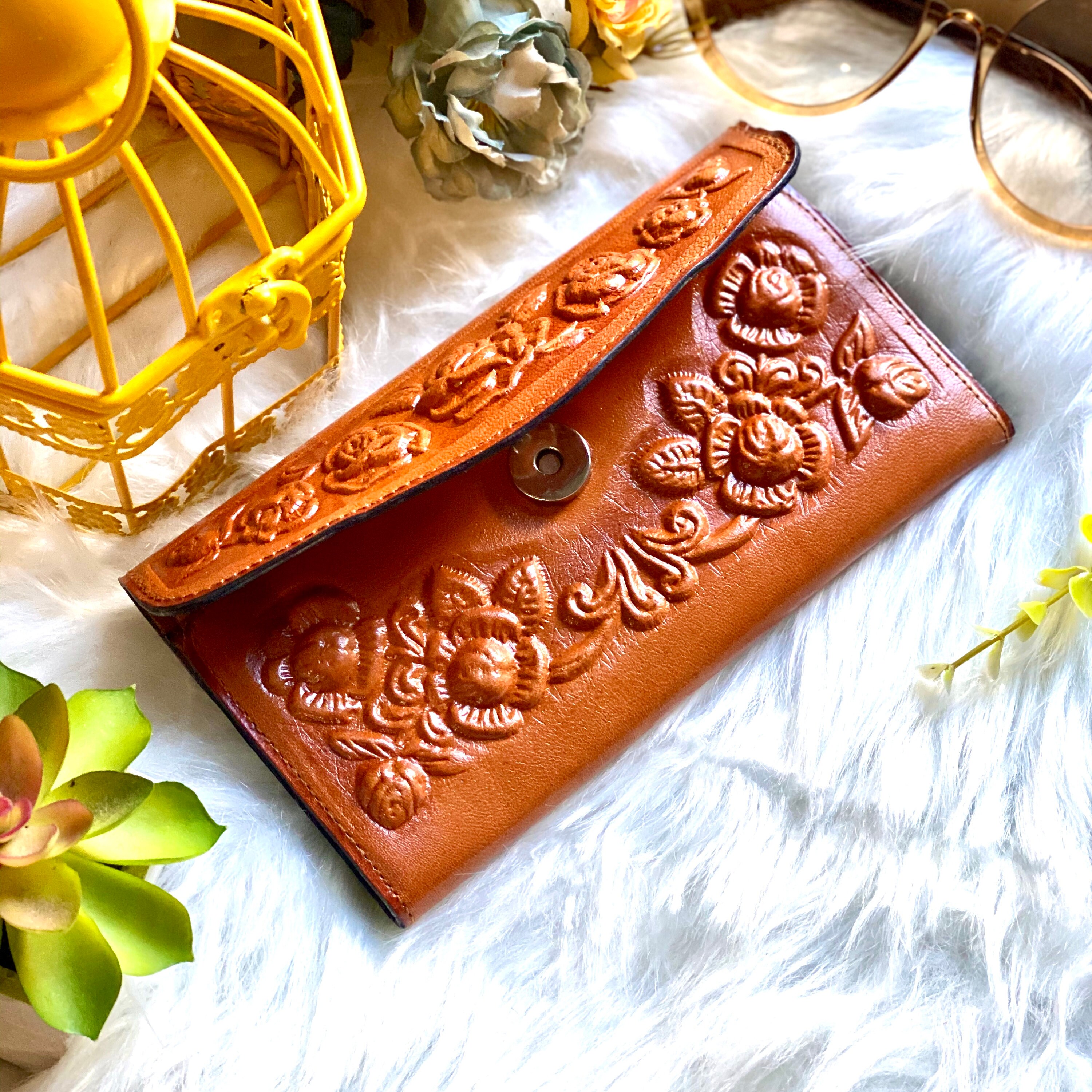 Handmade roses wallet Floral wallet leather wallet for Etsy