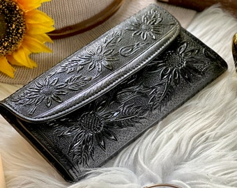 Custom sunflowers leather wallets for women • cute womens wallets• travel wallets • womens leather wallet • Christmas gifts for her