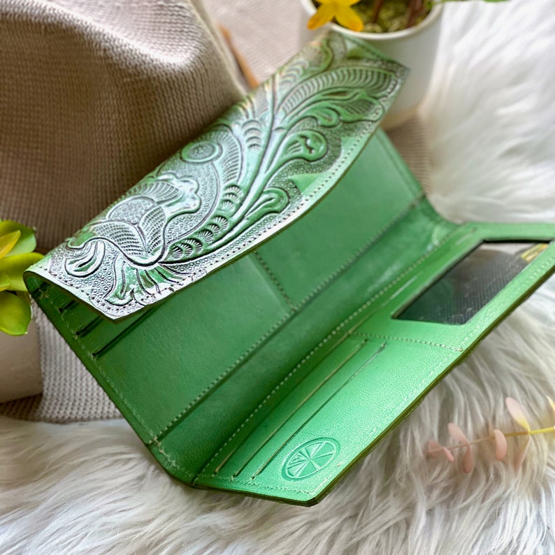 Tooled Leather Woman Wallet Wallets for Women Credit Cards Etsy