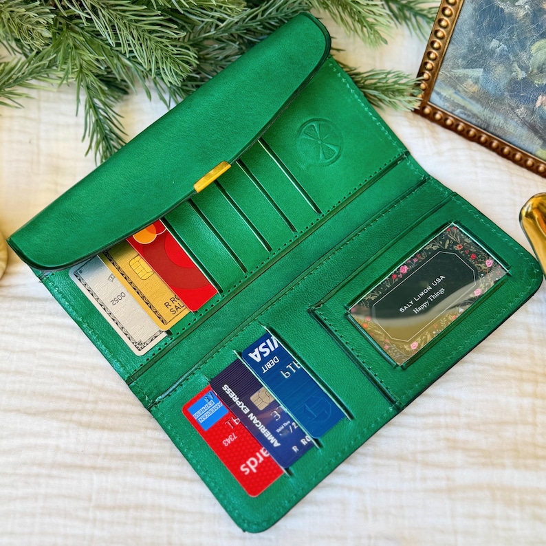 Slim Leather Wallet for Women with Clasp • Vintage Style, Personalized Handmade Wallet image 3