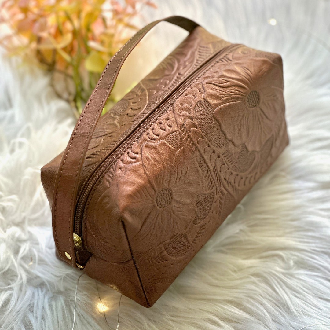 Authentic Leather Embossed Makeup Bag Cosmetic Bag Etsy