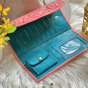 Sunflowers woman wallets • women purse • tooled woman wallet • gift for her