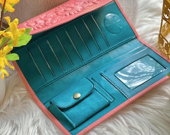 Sunflowers woman wallets • women purse • tooled woman wallet • gift for her