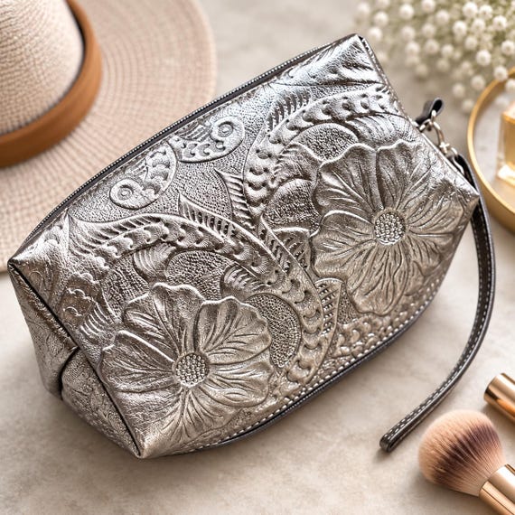 Authentic Leather Makeup Bag • Handmade Cosmetic Bag • Personalized Gifts for Her