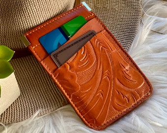 Tooled leather credit cards holders • credit card wallet • squeeze pouch • personalized gifts for her