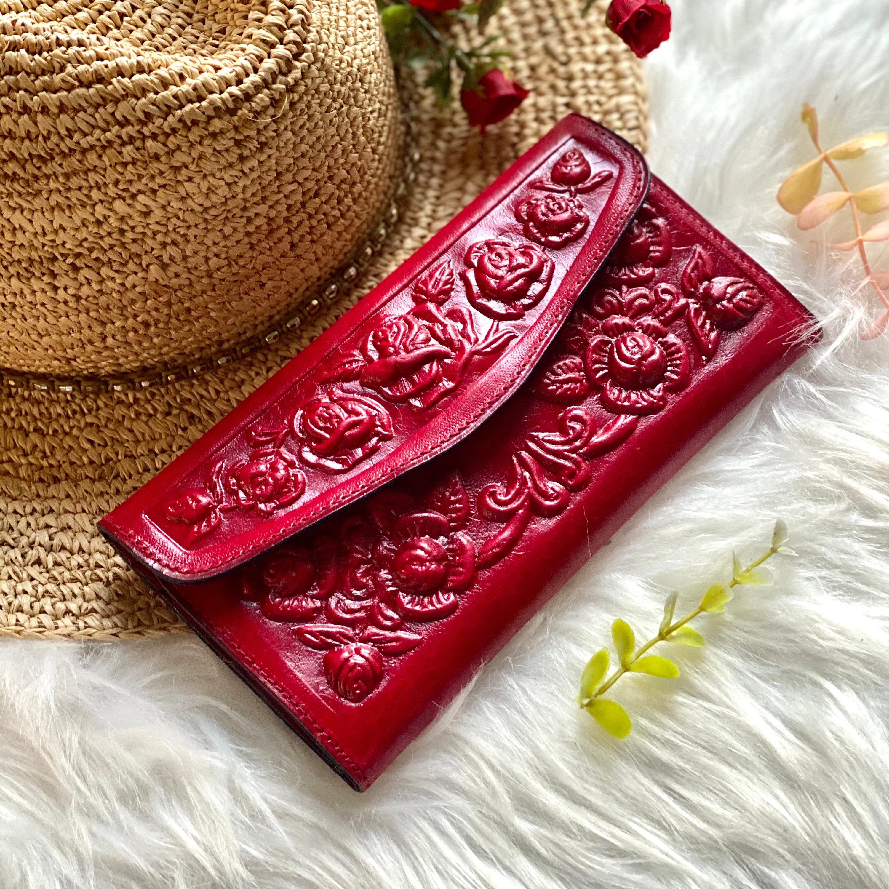 Vintage style floral wallet •leather• womens leather wallet• gift for her