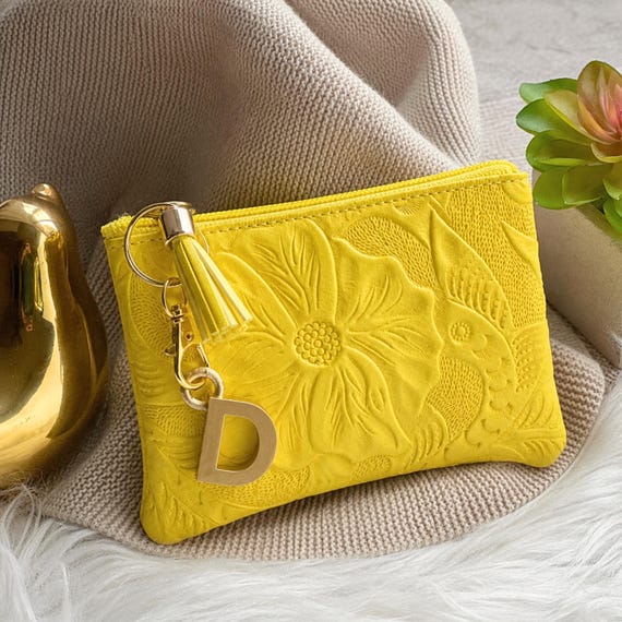 Embossed Floral Leather Pouch, Small Cosmetic Bag, Cottagecore Bohemian Style
