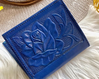 Minimalist pocket size leather wallets for women • women's wallets • slim leather wallets • Embossed roses ladies wallets.