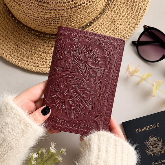 Leather Passport Holder with AirTag Pocket, Personalized Passport Wallet, Handmade Tooled Leather Travel Wallet, Luxury Travel Gift