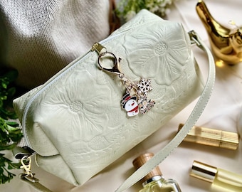 Handmade Leather Makeup Bag Set: Christmas Charm, Personalized Cosmetic Bag