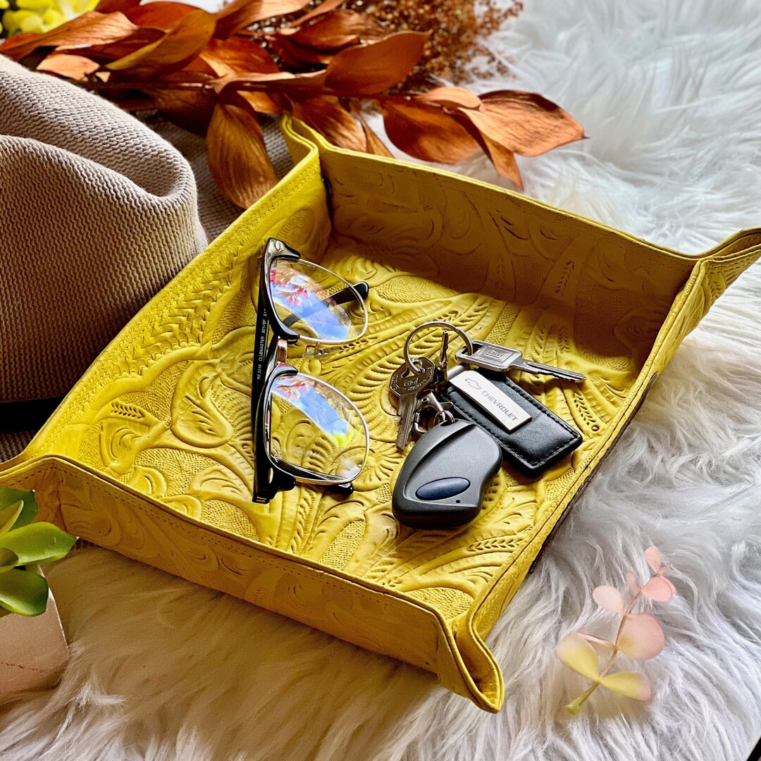 Cute Leather Key Tray for Her Personalized Tray 3rd Anniversary Gift