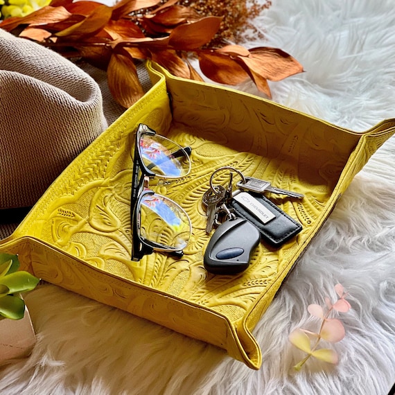 Tooled Leather Key Tray: Personalized Handmade Catch-All Tray