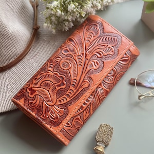 Tooled Leather Wallets for Women • Personalized Gifts for Her • Clutch Women's Wallets