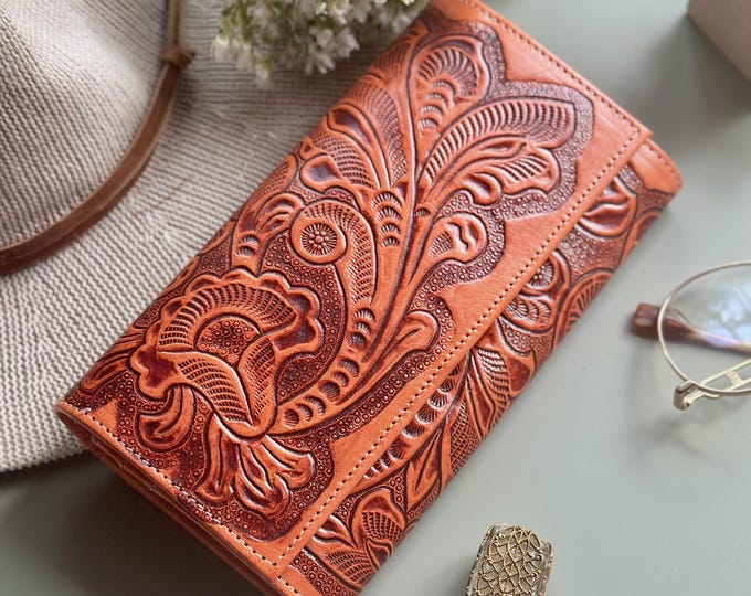 Tooled Leather Wallets for Women • Personalized Gifts for Her • Clutch Women's Wallets