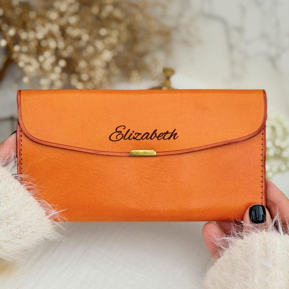 Slim Leather Wallet for Women with Clasp • Vintage Style, Personalized Handmade Wallet