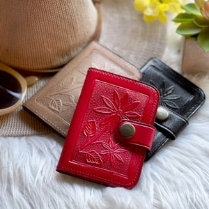 Charming Leather Credit Card Holder • Minimalistic & Boho Wallets • Personalized Gifts • Embossed Leather Women's Slim Card Wallets