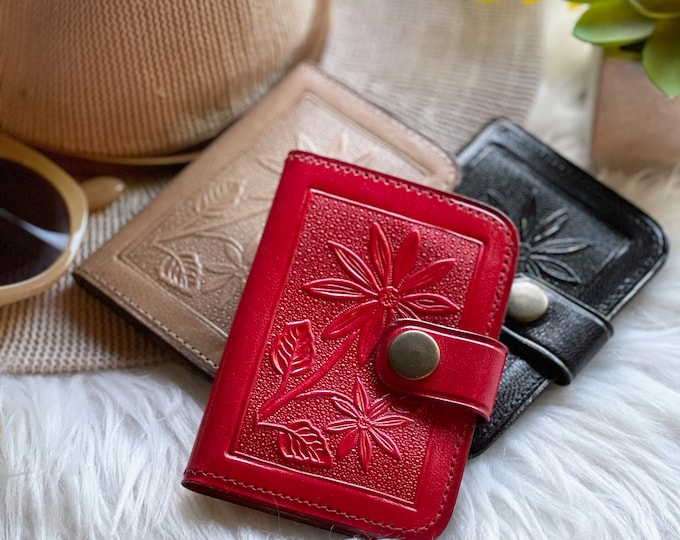 Charming Leather Credit Card Holder • Minimalistic & Boho Wallets • Personalized Gifts • Embossed Leather Women's Slim Card Wallets