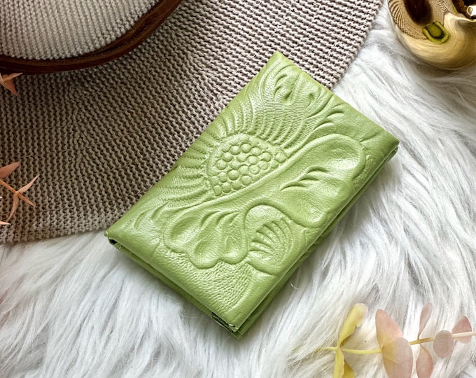 Embossed leather business card holder • card holder wallet • Key Ring Wallet  • Personalized gifts