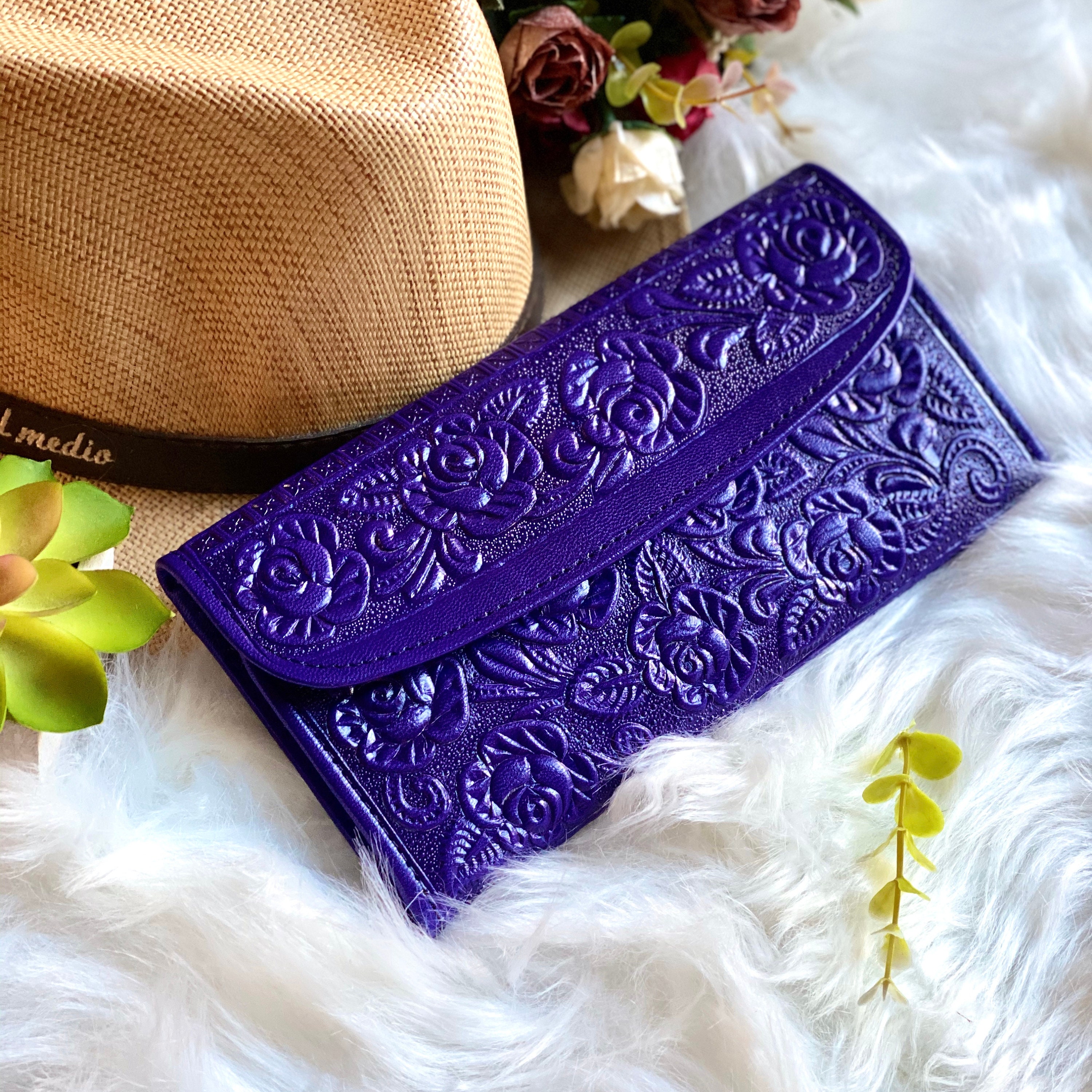 Purple Embossed Leather Wallets For Women Leather Woman Wallet Wallet