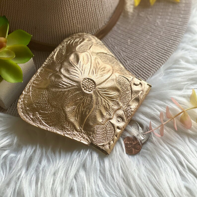 metallic gold squeeze pouch • cute pouch • jewelry pouch - leather pouch - coin purse - pouch for purse - cute pouch women - salylimonusa - floral pouch - small gifts for her