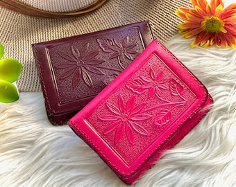 Handmade Leather Wallet • Small, Minimalist, Floral Embossed, Personalized