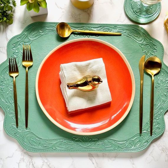 Artisan Crafted Hand Tooled Leather Placemats • gift for home • Home Decor