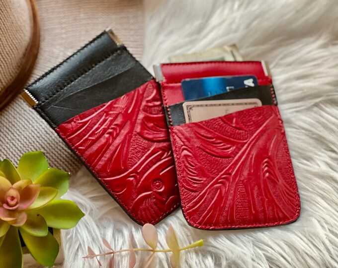 Bicolor Leather Credit Card Wallet • Handmade Minimalist Card Holder