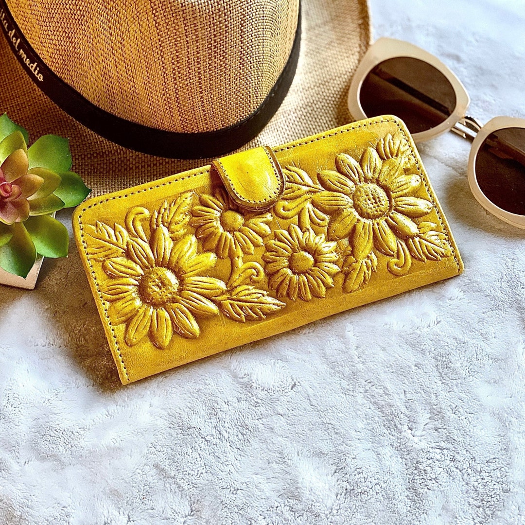 Handmade Leather Woman Wallets Sunflowers Wallets Gifts for Her Cute Wallets Etsy