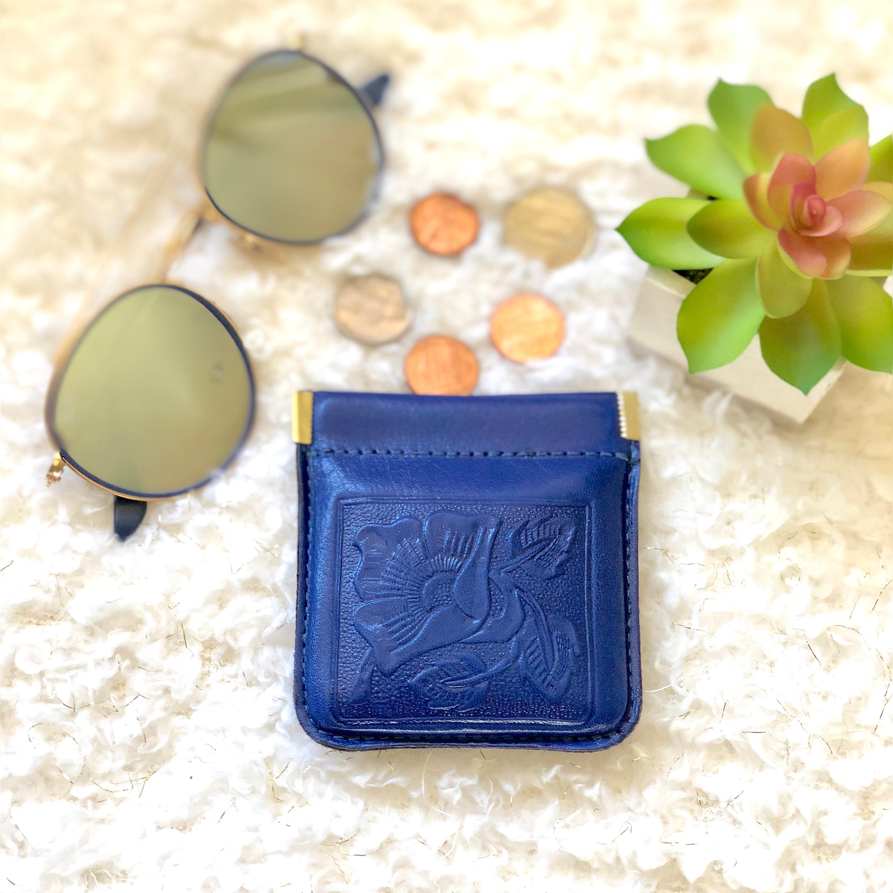 Leather Headphone Case, Tooled Leather coin purse, Tooled Leather