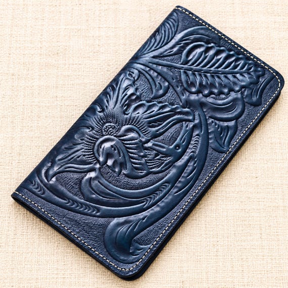 Personalized Cowgirl Wallet - Tooled Leather Western Gift for Her - Floral Checkbook Wallet