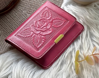 Mini Rose Wallet for Women • Handmade Leather Card Holder • Sustainable Gift