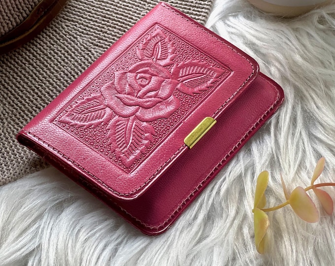 Mini Rose Wallet for Women • Handmade Leather Card Holder • Sustainable Gift
