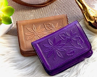 Small leather wallets for women • Daisies women's wallets  • gift for her