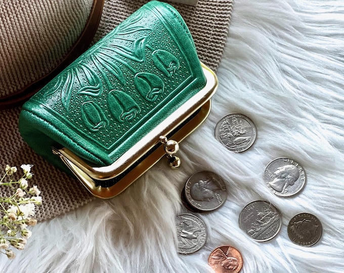 Vintage Style Leather Coin Purse: Handmade Kiss Lock Clasp