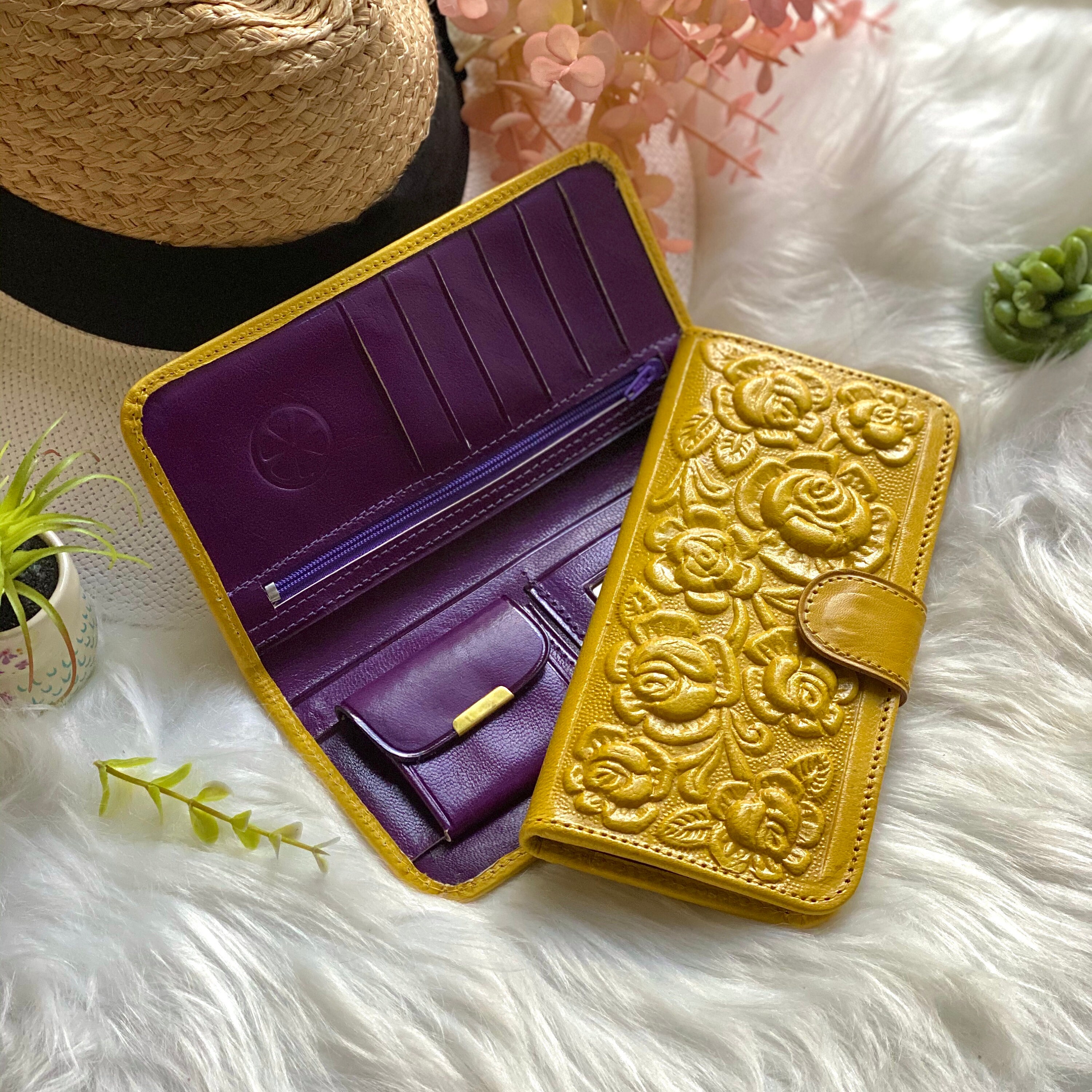 BiColor handmade leather women's wallets floral wallets gifts for