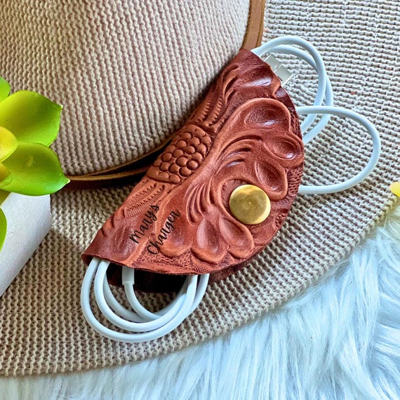 Handmade Leather Cord Keeper: Personalized Sustainable Cable Organizer