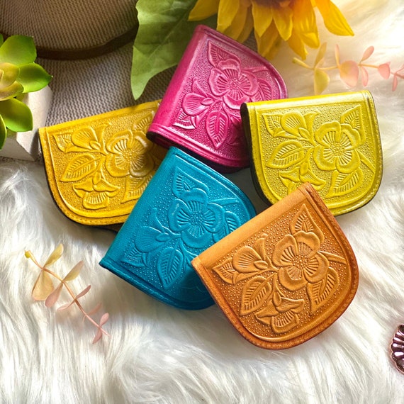 Handmade Leather Woman Coin Purse • Change Purse • Floral Retro Vintage Style  Gifts for Women