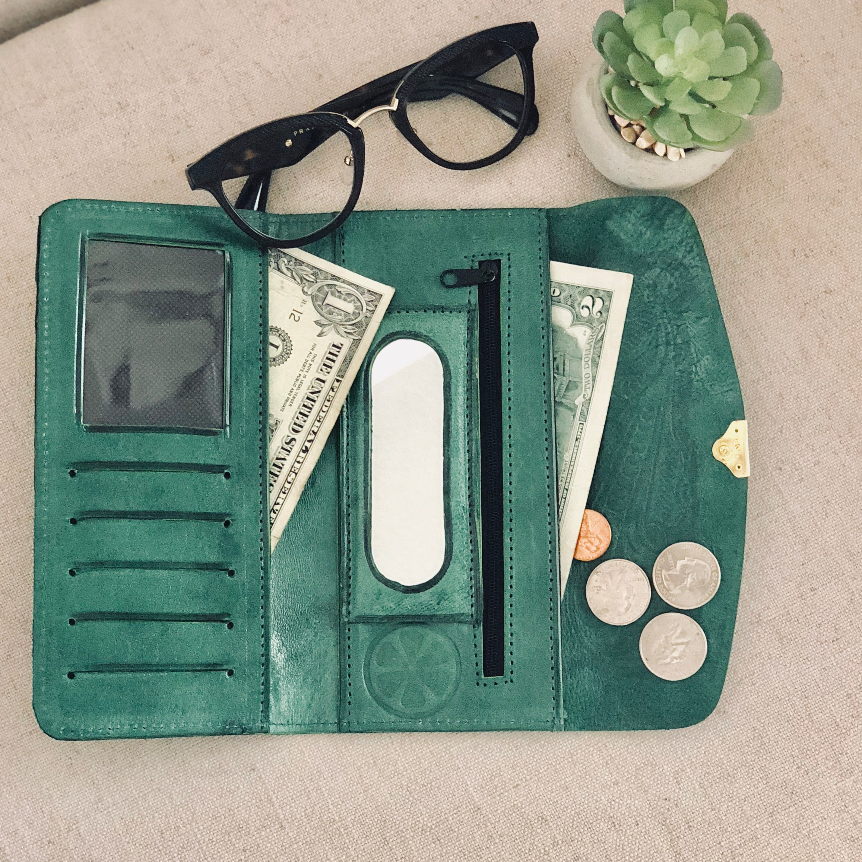 Green Leather Wallet / Leather Wallet / Mexican Wallet/ Leather Wallet