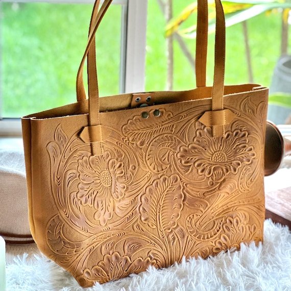 Bohemian Leather Tote Bag: Women's Western Purse, Personalized Option