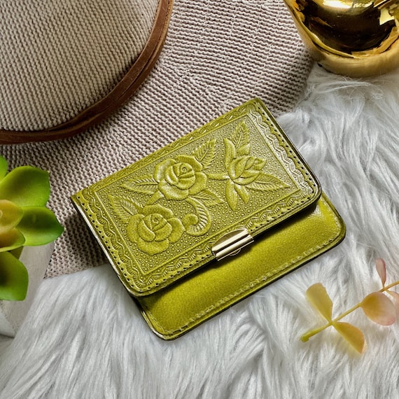 Embossed Rose Leather Mini Wallet: Handmade Women's Wallet